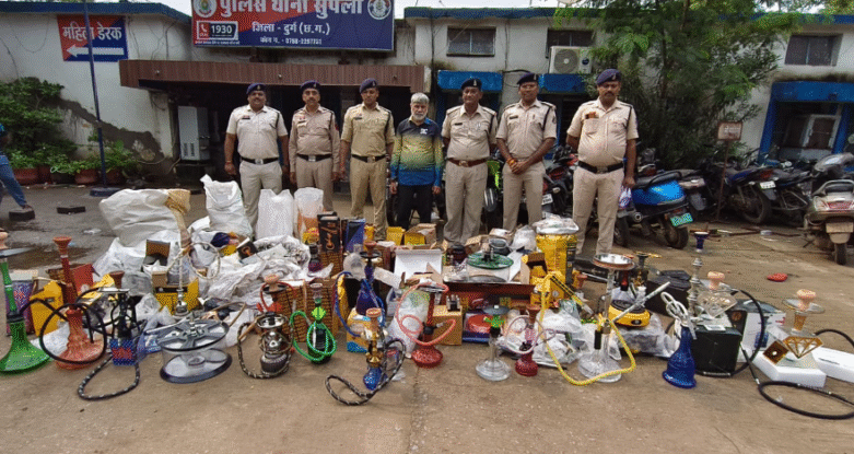 दुर्ग पुलिस का अवैध हुक्का के खिलाफ बड़ा अभियान